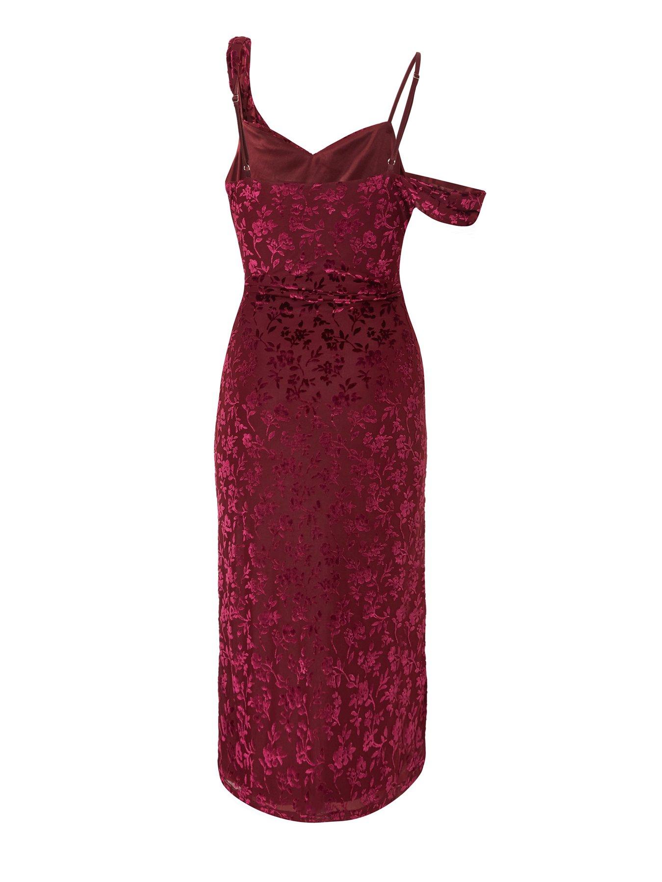  image of quiz-burgundy-velvet-floral-midi-dress