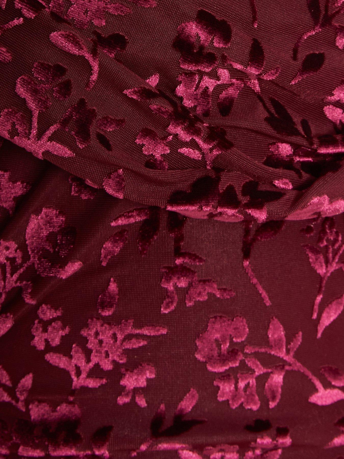  image of quiz-burgundy-velvet-floral-midi-dress
