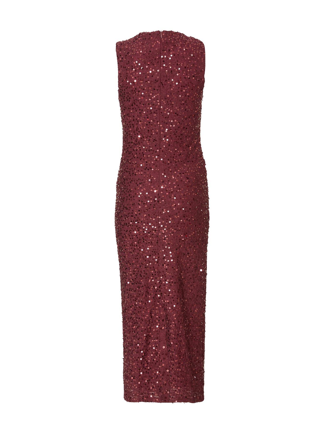  image of quiz-petite-berry-sequin-ruched-midaxi-dress
