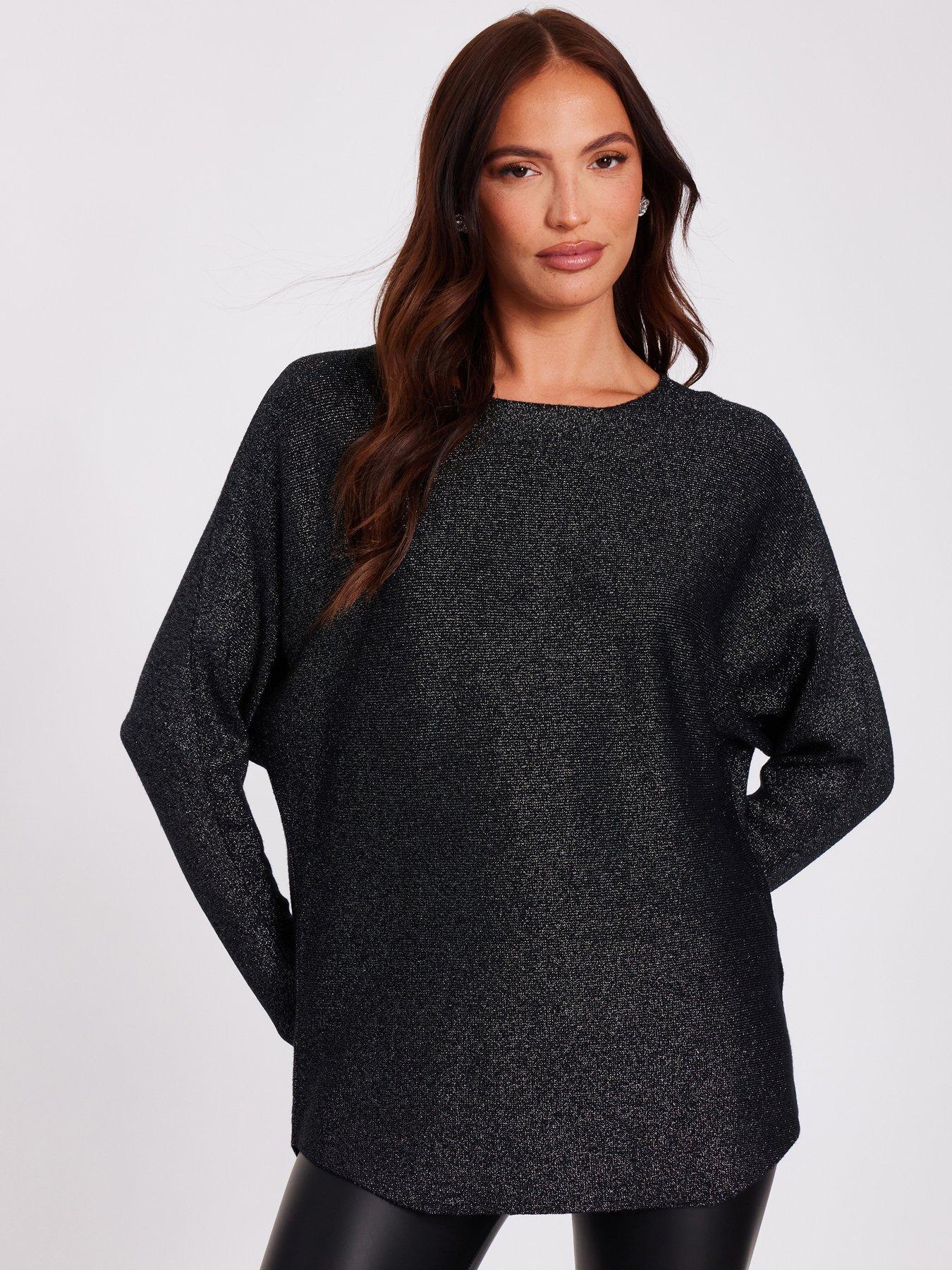  image of quiz-black-glitter-batwing-jumper