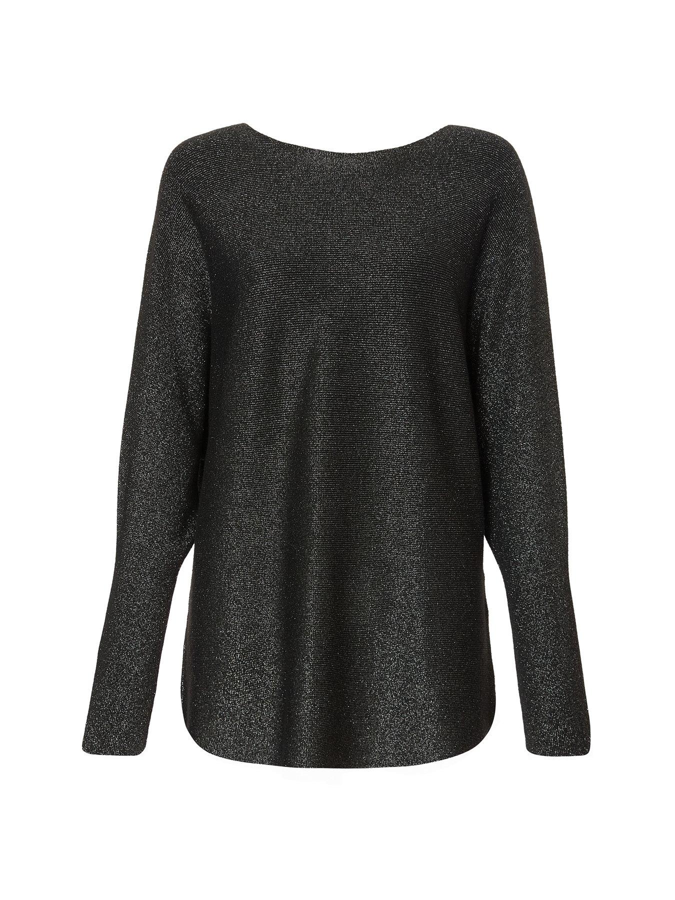  image of quiz-black-glitter-batwing-jumper