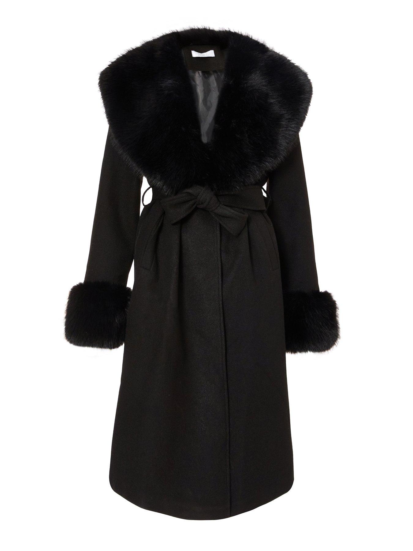  image of quiz-black-faux-fur-trim-coat