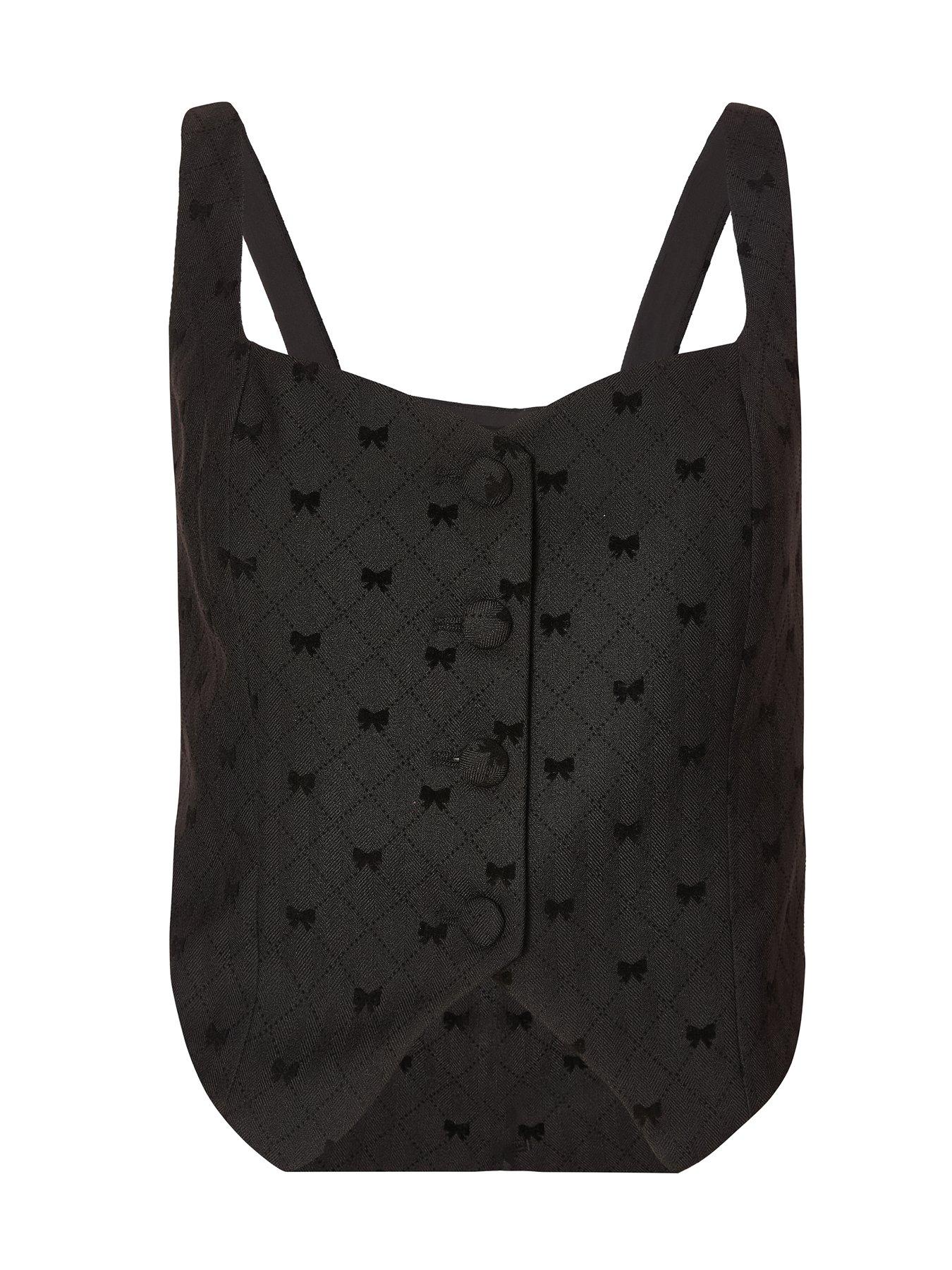  image of quiz-black-woven-bow-detail-waistcoat