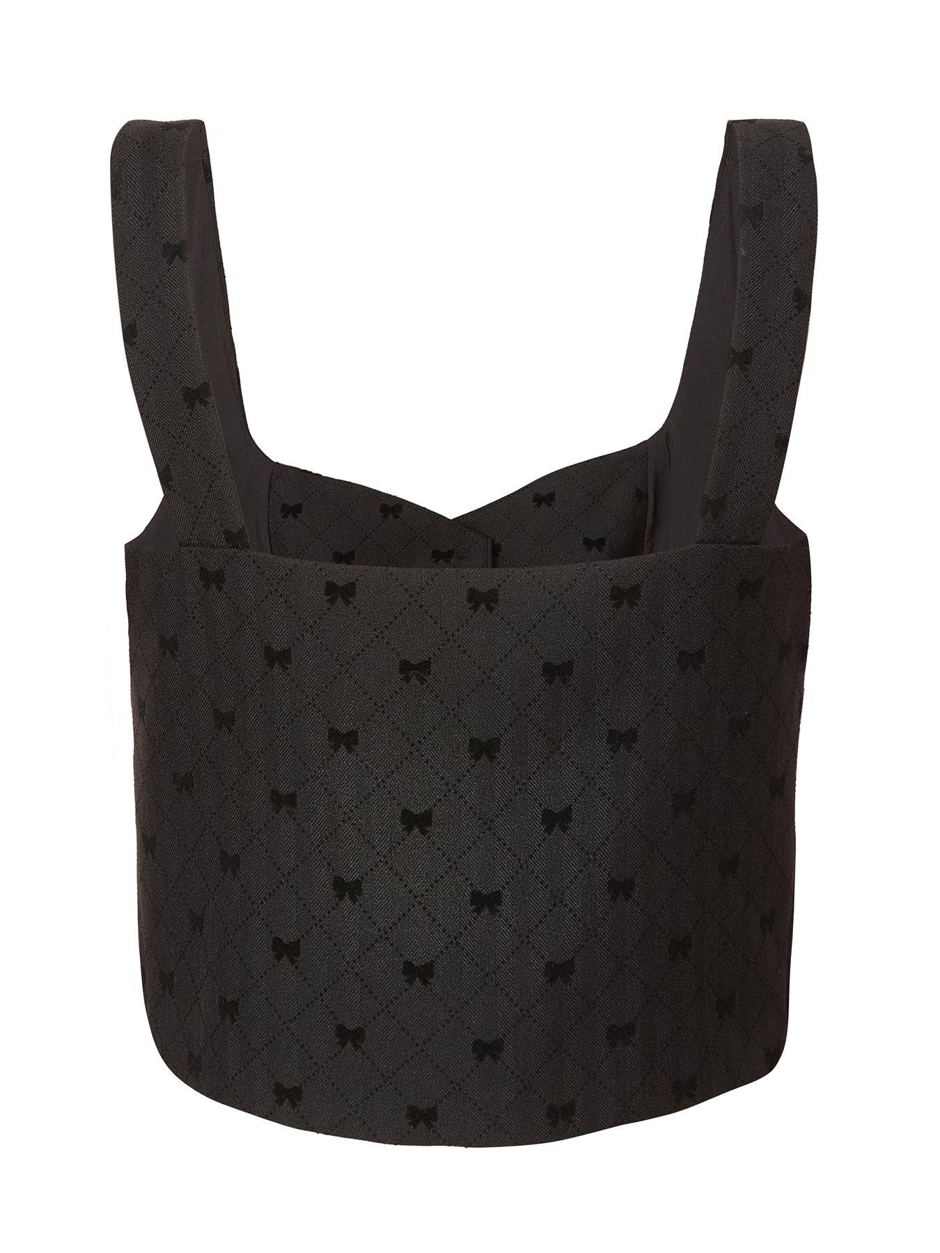  image of quiz-black-woven-bow-detail-waistcoat