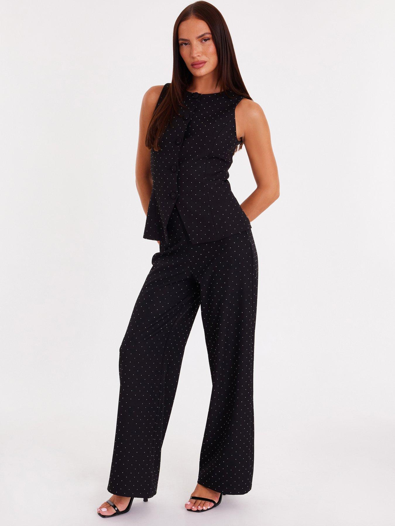 Quiz Black Diamante Tailored Trousers