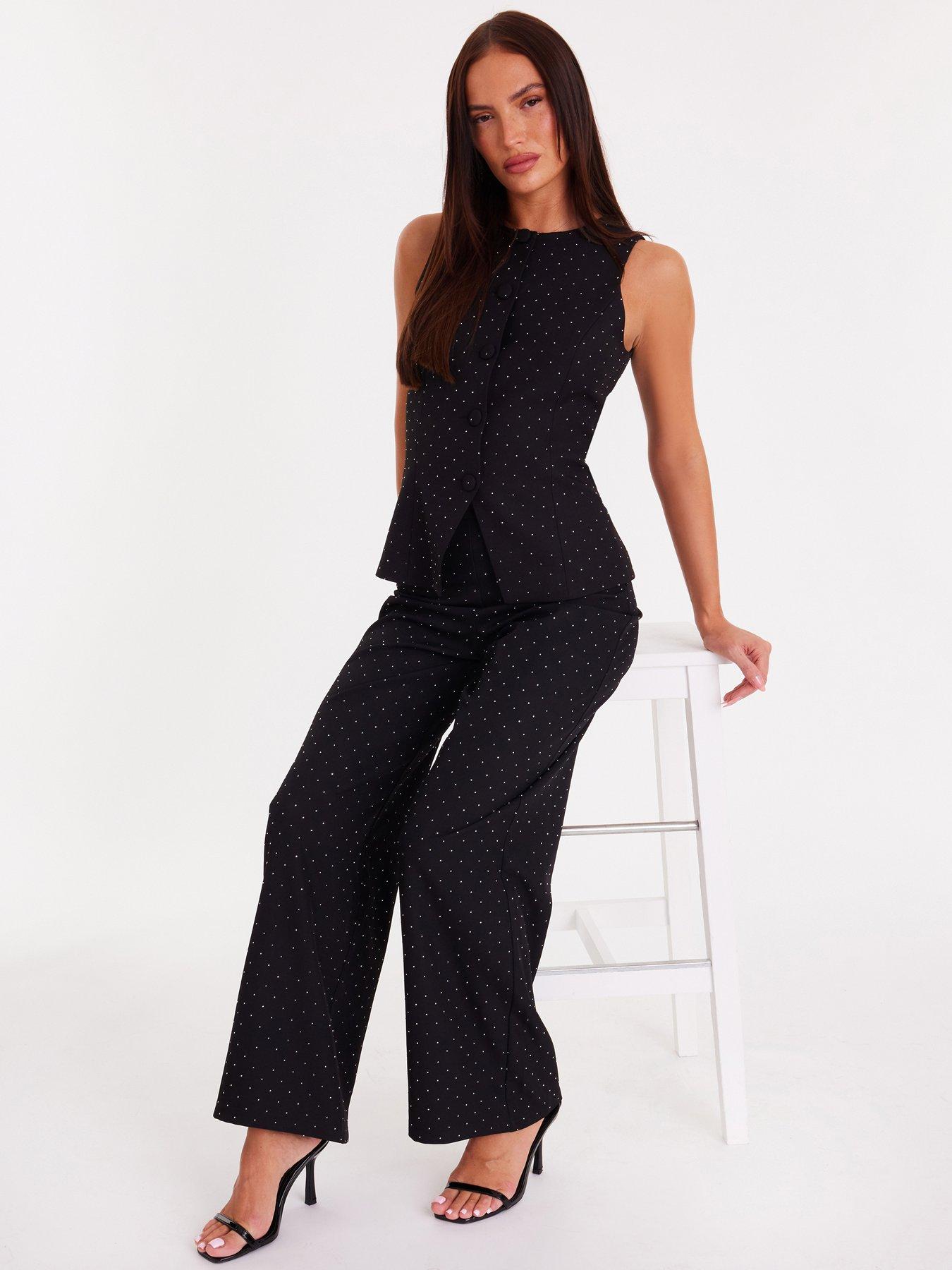 Image 3 of 6 of Quiz Black Diamante Tailored Trousers