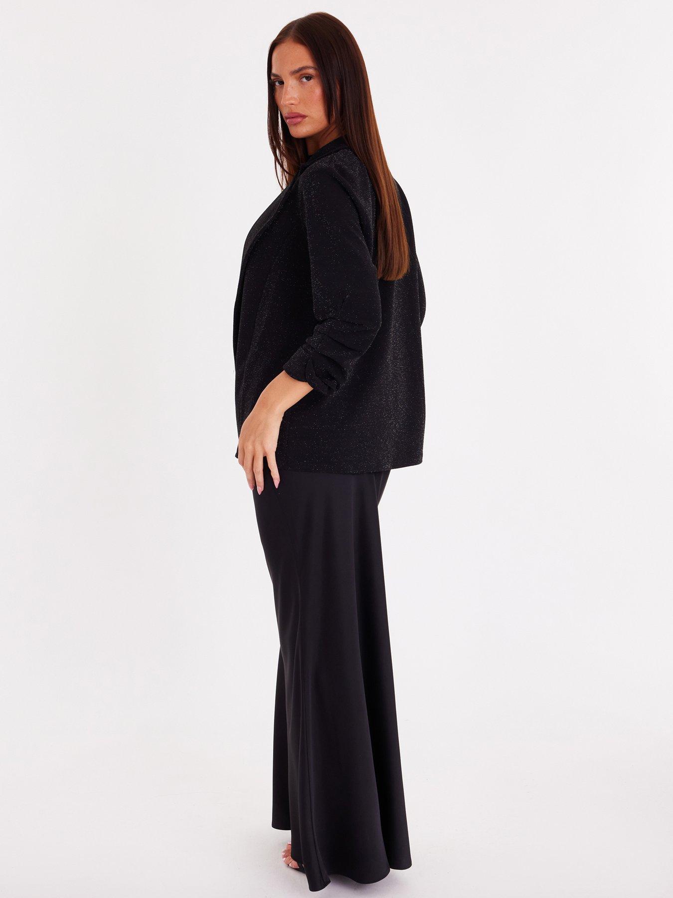 Image 2 of 6 of Quiz Black Velvet Cropped Blazer