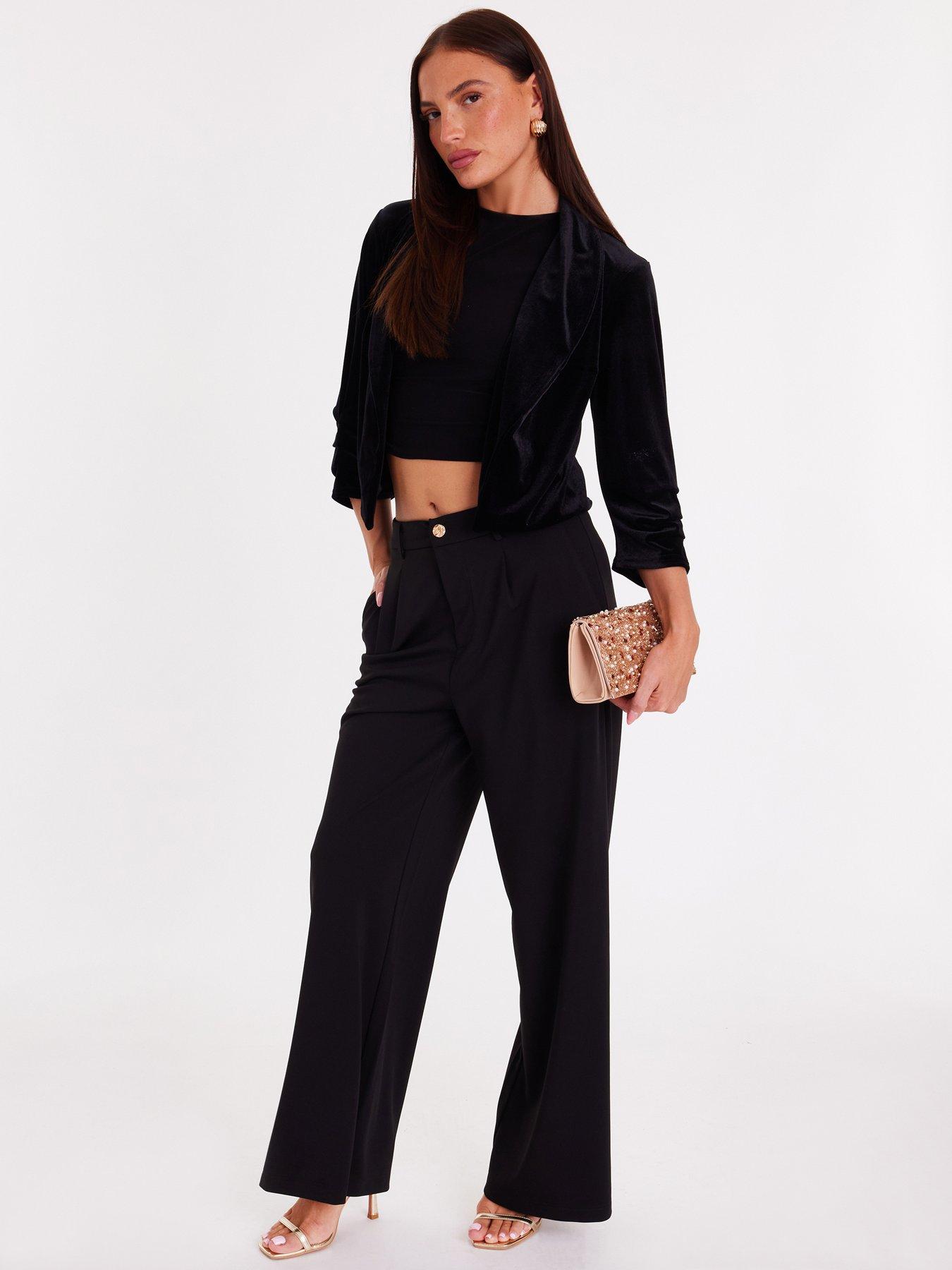 Image 3 of 6 of Quiz Black Velvet Cropped Blazer