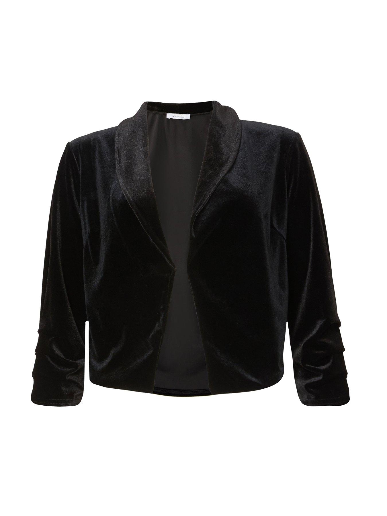 Image 4 of 6 of Quiz Black Velvet Cropped Blazer