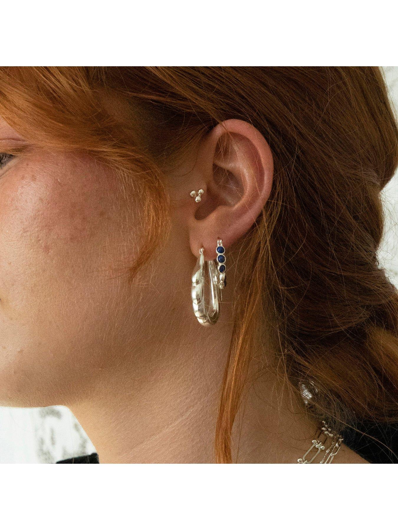 Image 4 of 6 of Seol + Gold Sterling Silver Triple Dot Barbell Stud Earring