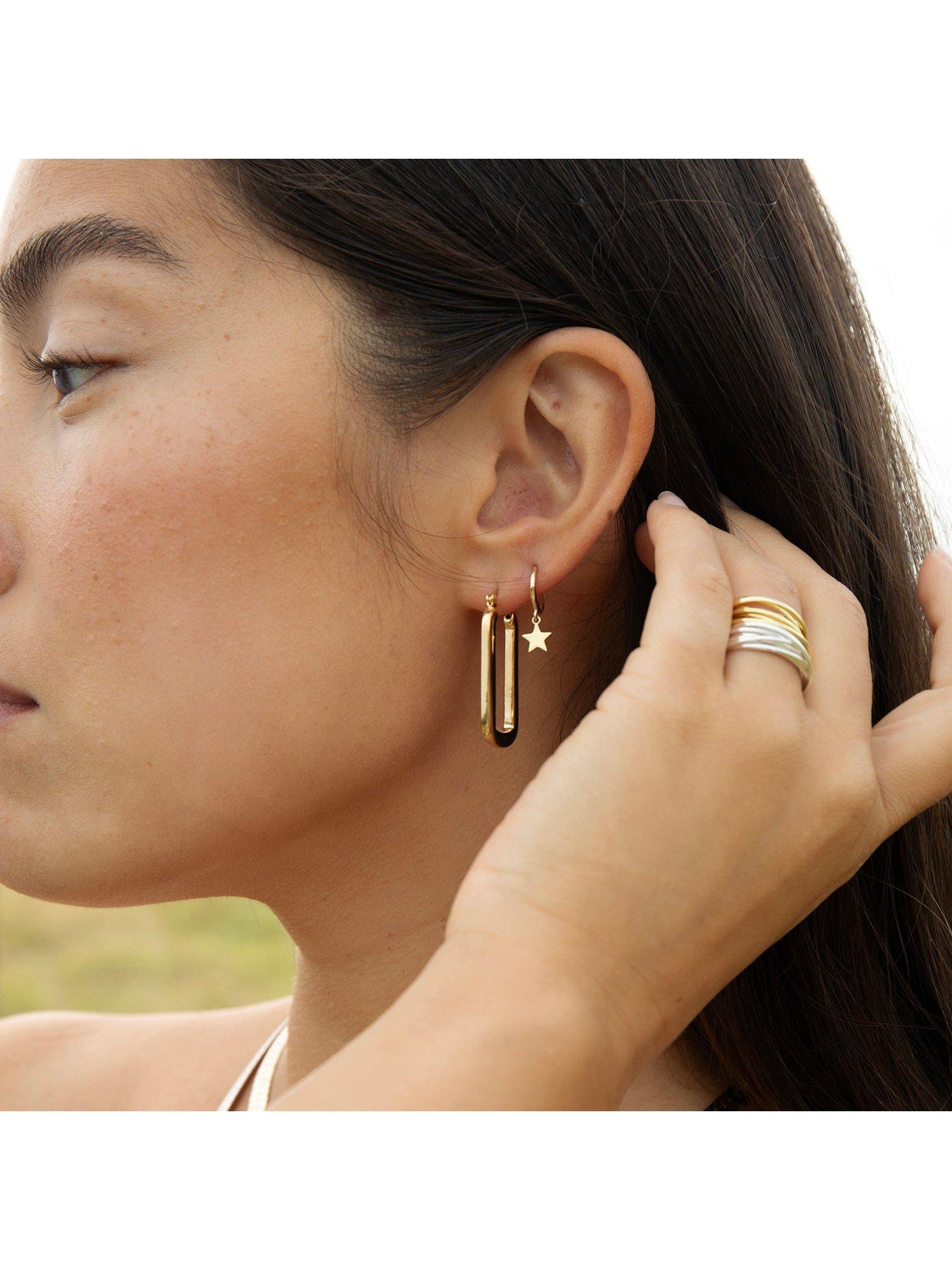 Image 4 of 6 of Seol + Gold 18ct Gold Plate Over Sterling Silver Rectangle Hoops