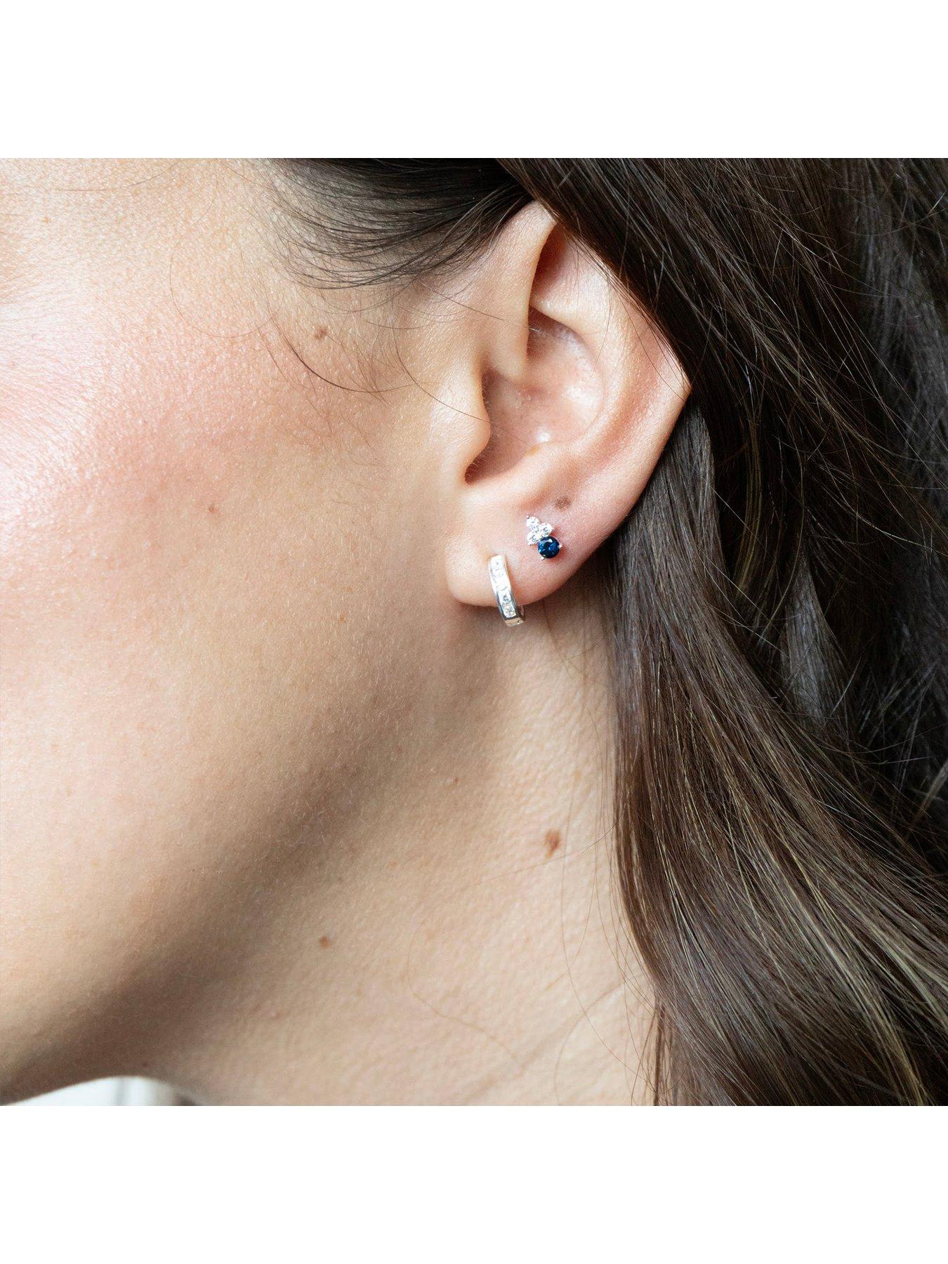 Image 4 of 6 of Seol + Gold Sterling Silver CZ Tiny Hoop Earrings