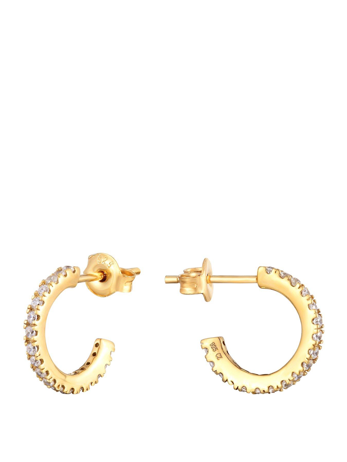 Seol + Gold 18ct Gold Plate Over Sterling Silver CZ Half Hoop Stud Earrings