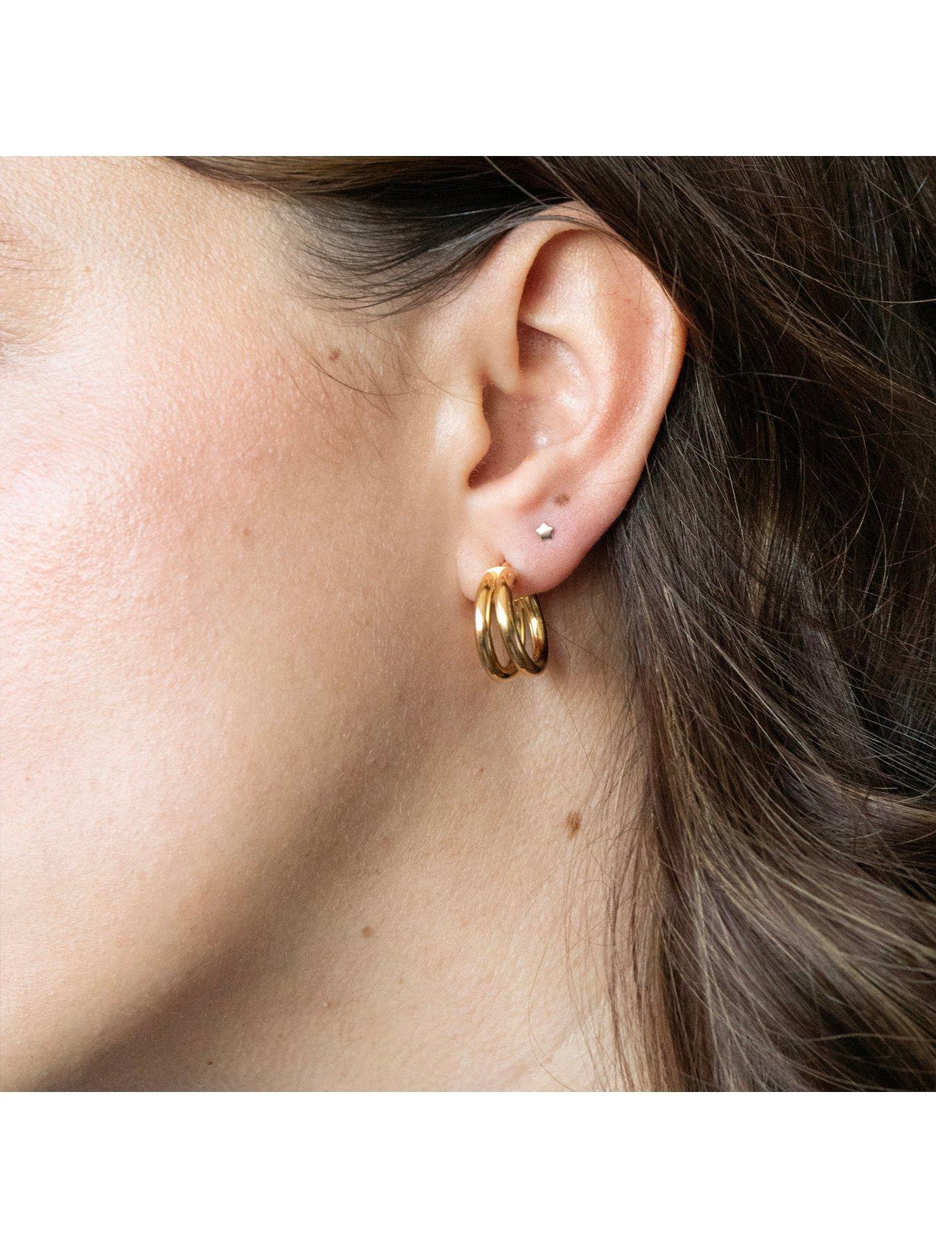 Image 2 of 5 of Seol + Gold 18ct Gold Plate Over Sterling Silver Tiny Star Barbell Stud Earring
