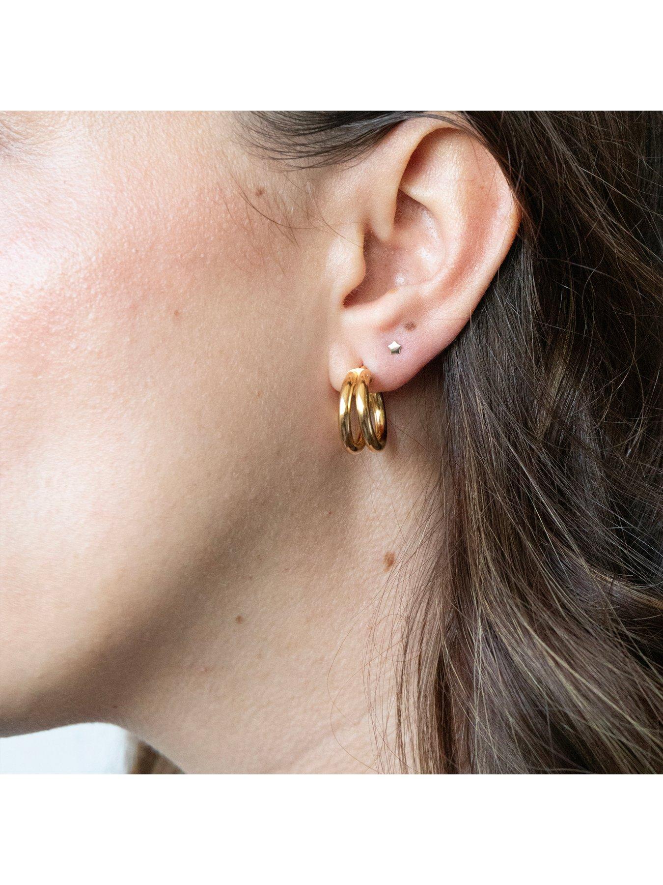Image 4 of 5 of Seol + Gold 18ct Gold Plate Over Sterling Silver Tiny Star Barbell Stud Earring