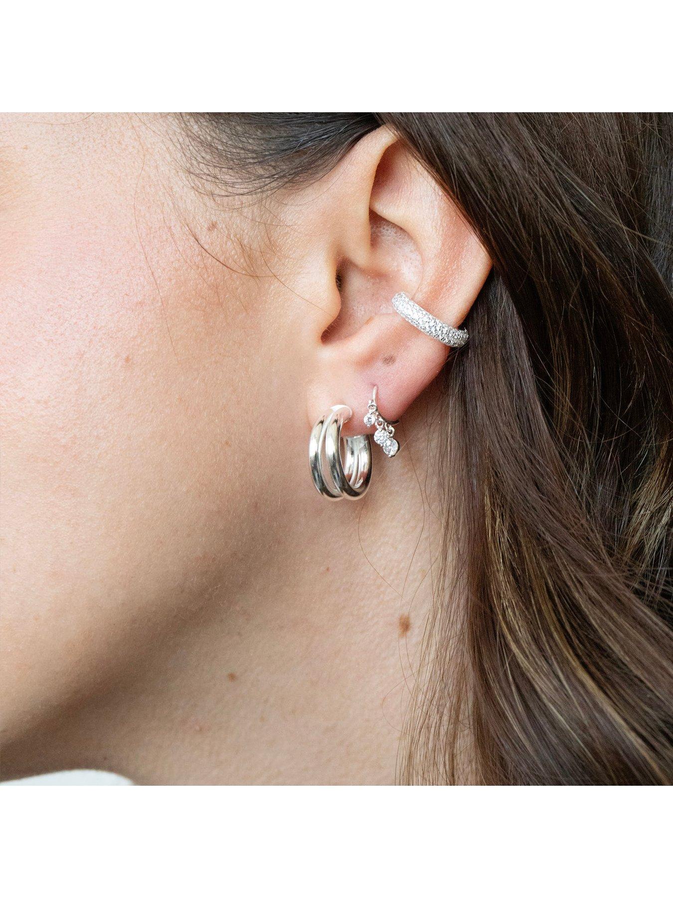  image of seol-gold-sterling-silver-cz-charm-half-hoop-studs