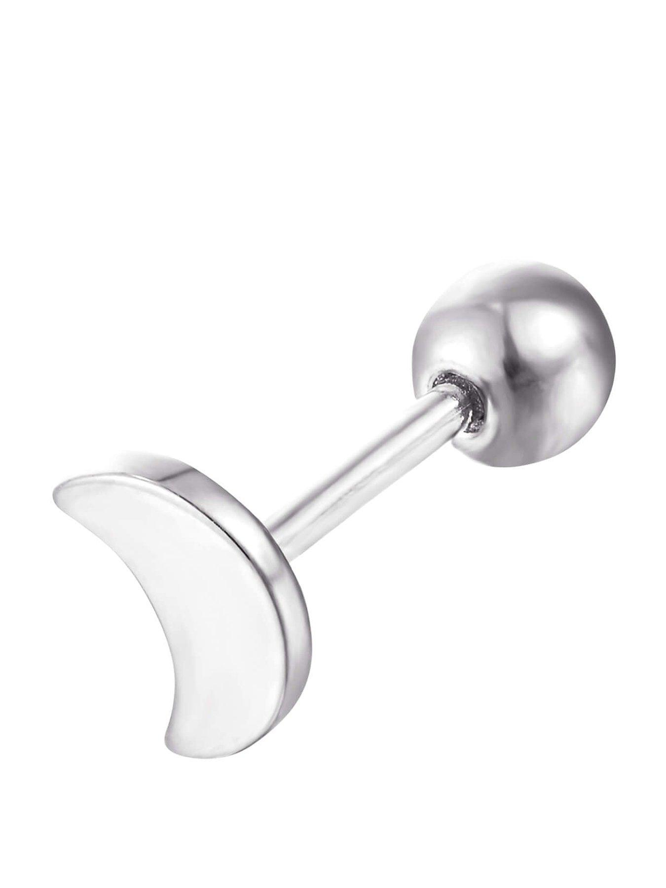 Image 1 of 5 of Seol + Gold Sterling Silver Tiny Moon Barbell Stud Earring