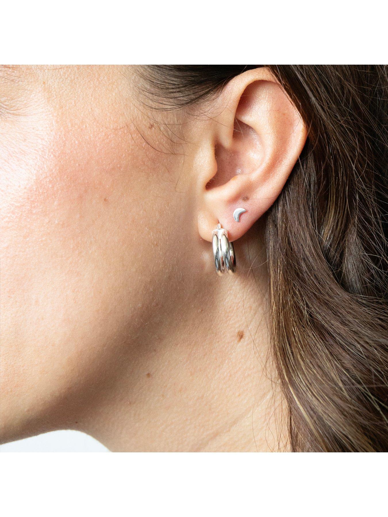 Image 2 of 5 of Seol + Gold Sterling Silver Tiny Moon Barbell Stud Earring