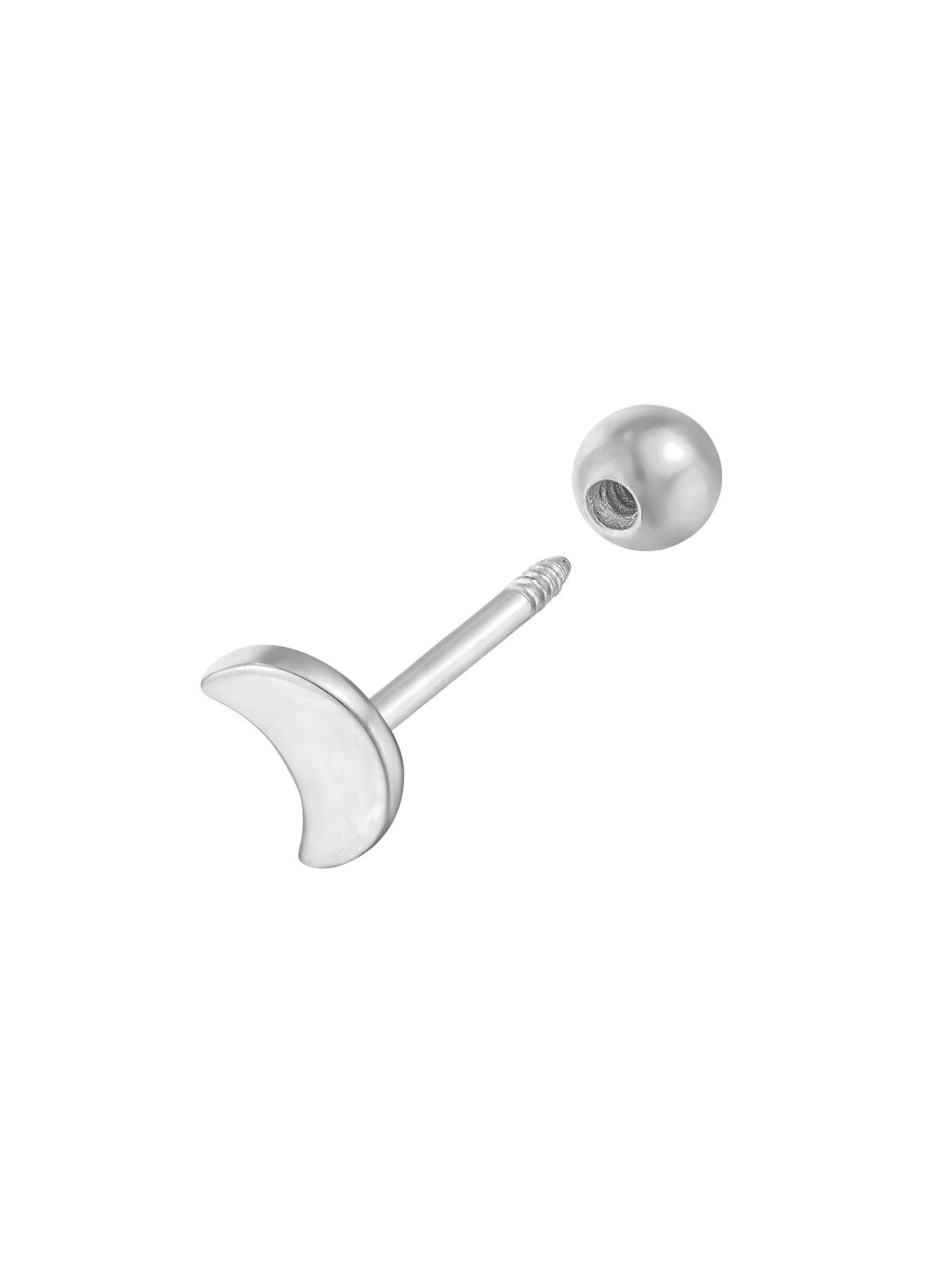 Image 3 of 5 of Seol + Gold Sterling Silver Tiny Moon Barbell Stud Earring