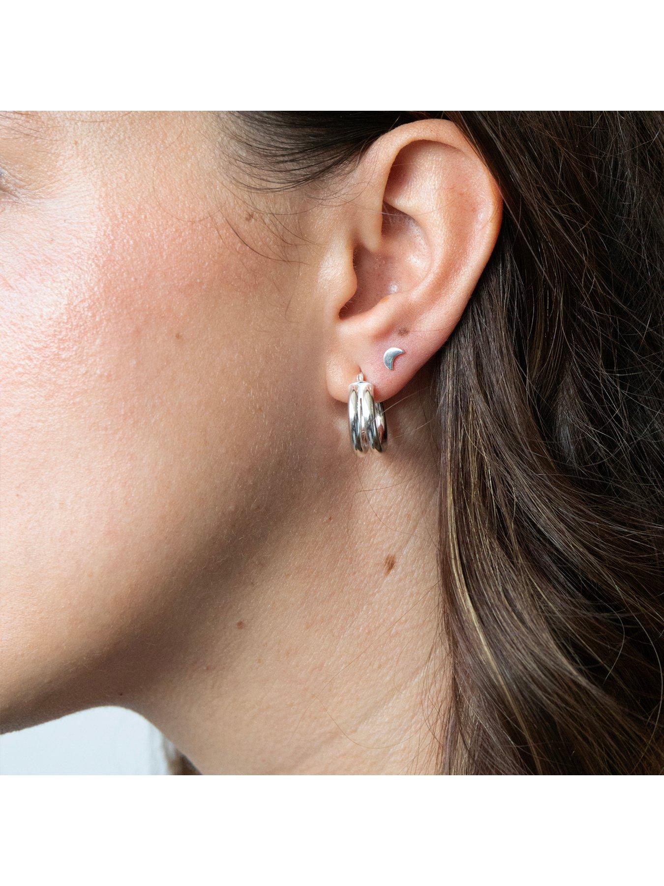 Image 4 of 5 of Seol + Gold Sterling Silver Tiny Moon Barbell Stud Earring