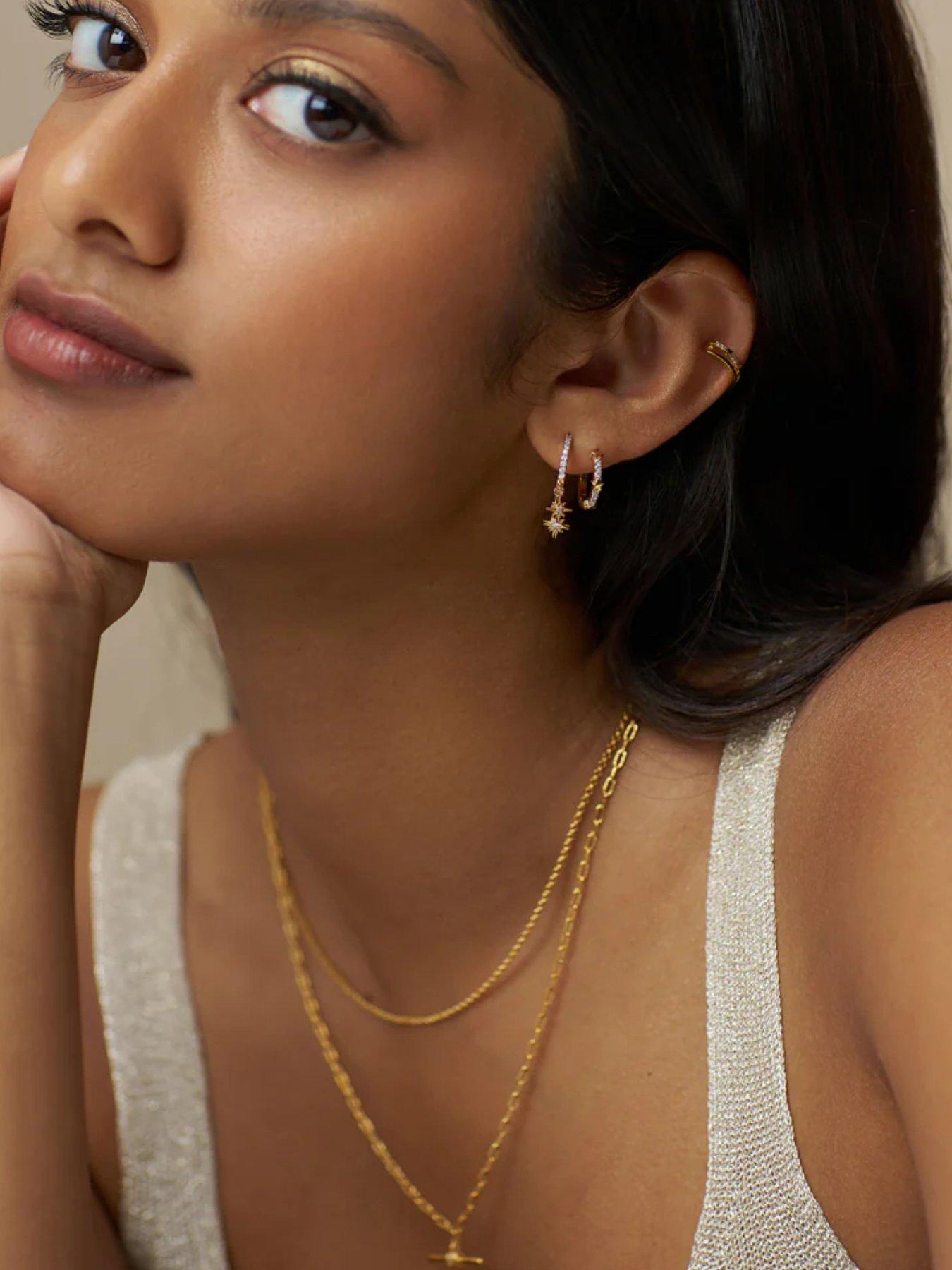  image of orelia-pave-starburst-shaker-hoop-earrings