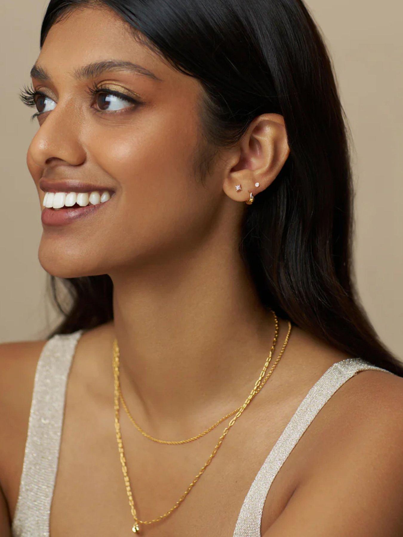 stillFront image of orelia-starburst-tiny-taper-earring-pack-gold