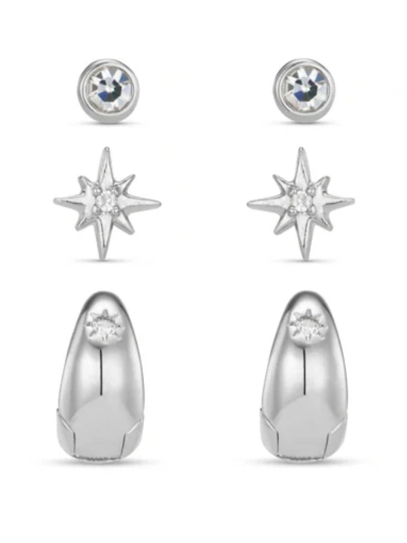  image of orelia-starburst-tiny-taper-earring-pack-silver