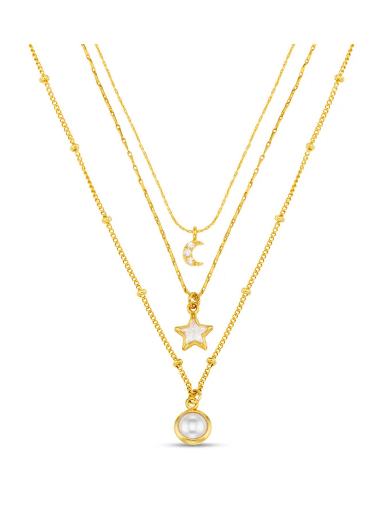 Orelia Celestial Charm & Pearl 3-Row Necklace - Gold