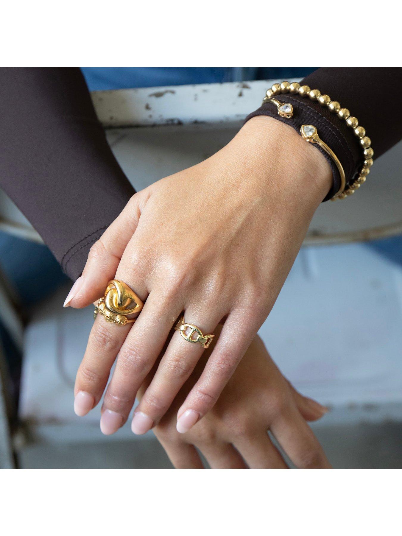 Image 2 of 4 of Seol + Gold 18ct Gold Plate Over Sterling Silver Heart CZ Torque Bangle