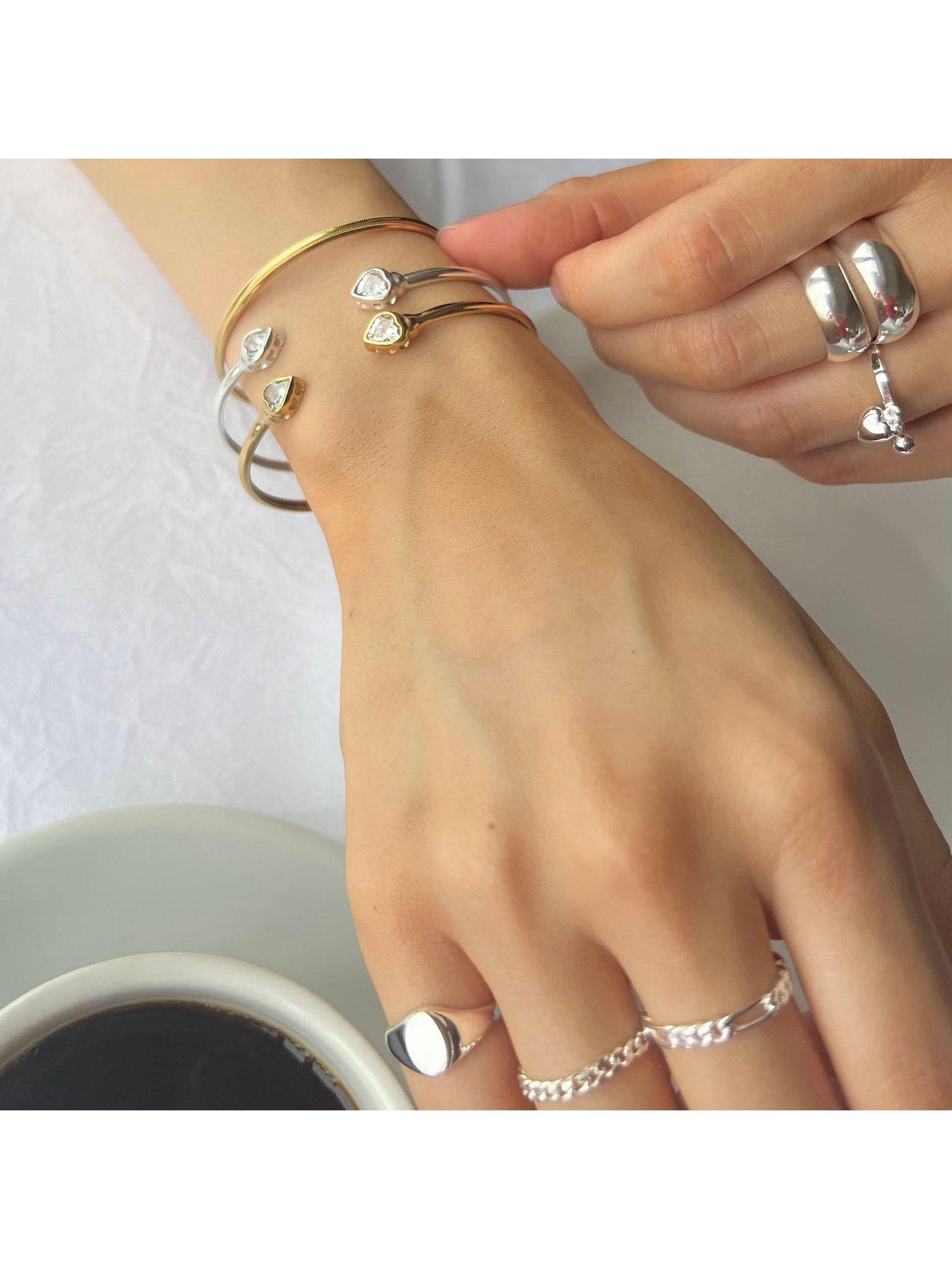 Image 3 of 4 of Seol + Gold 18ct Gold Plate Over Sterling Silver Heart CZ Torque Bangle