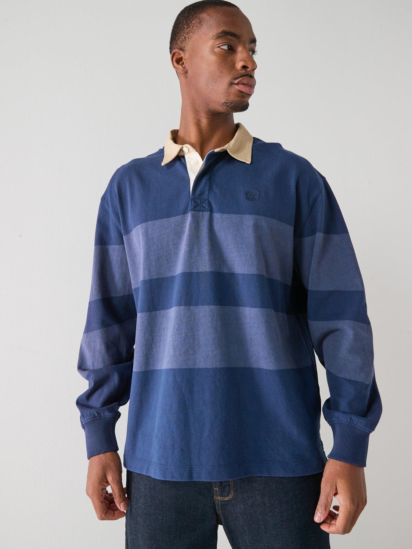 Timberland Long Sleeve Striped Rugby Polo Shirt - Navy