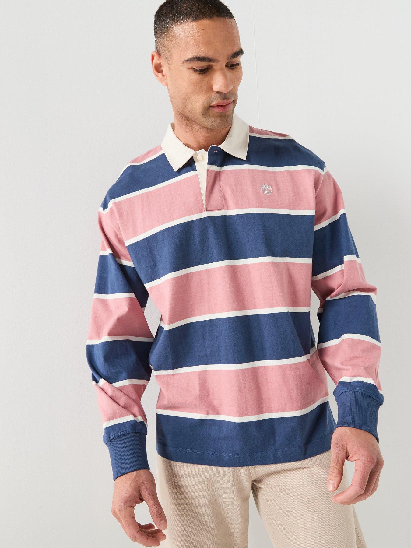 Timberland Long Sleeve Rugby Polo Shirt - Navy/Rose Pink