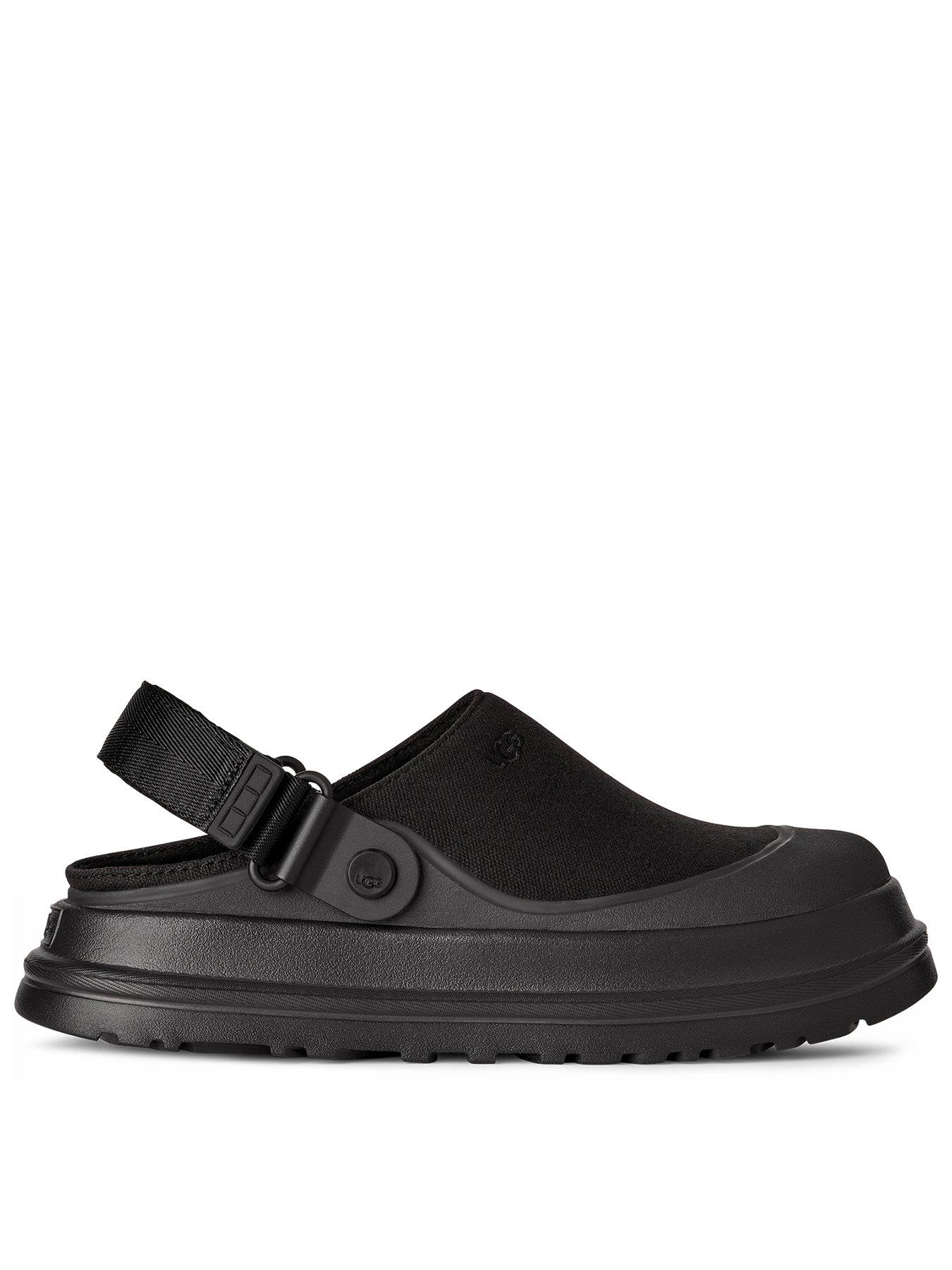 front image of ugg-w-goldenglow-canvas-clog-black