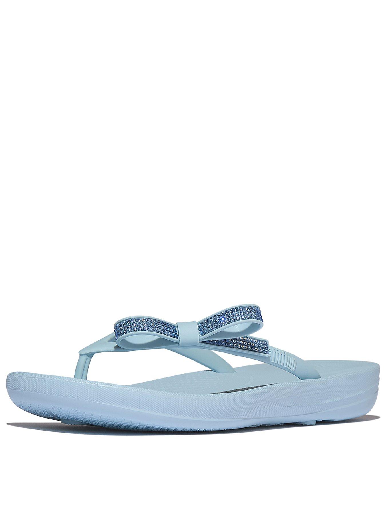 front image of fitflop-iqushion-glitz-bow-flip-flops-cloudy-blue