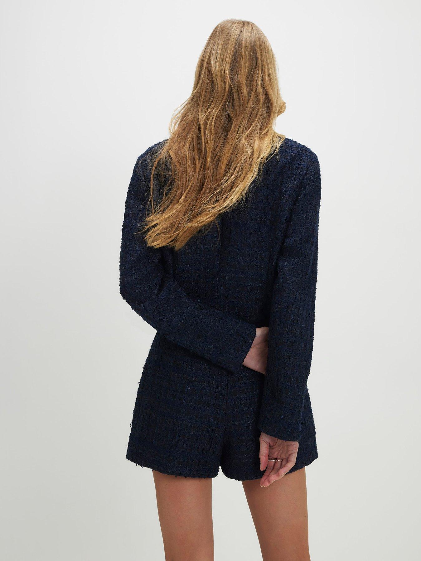  image of river-island-long-sleeve-boucle-trophy-jacket-navy