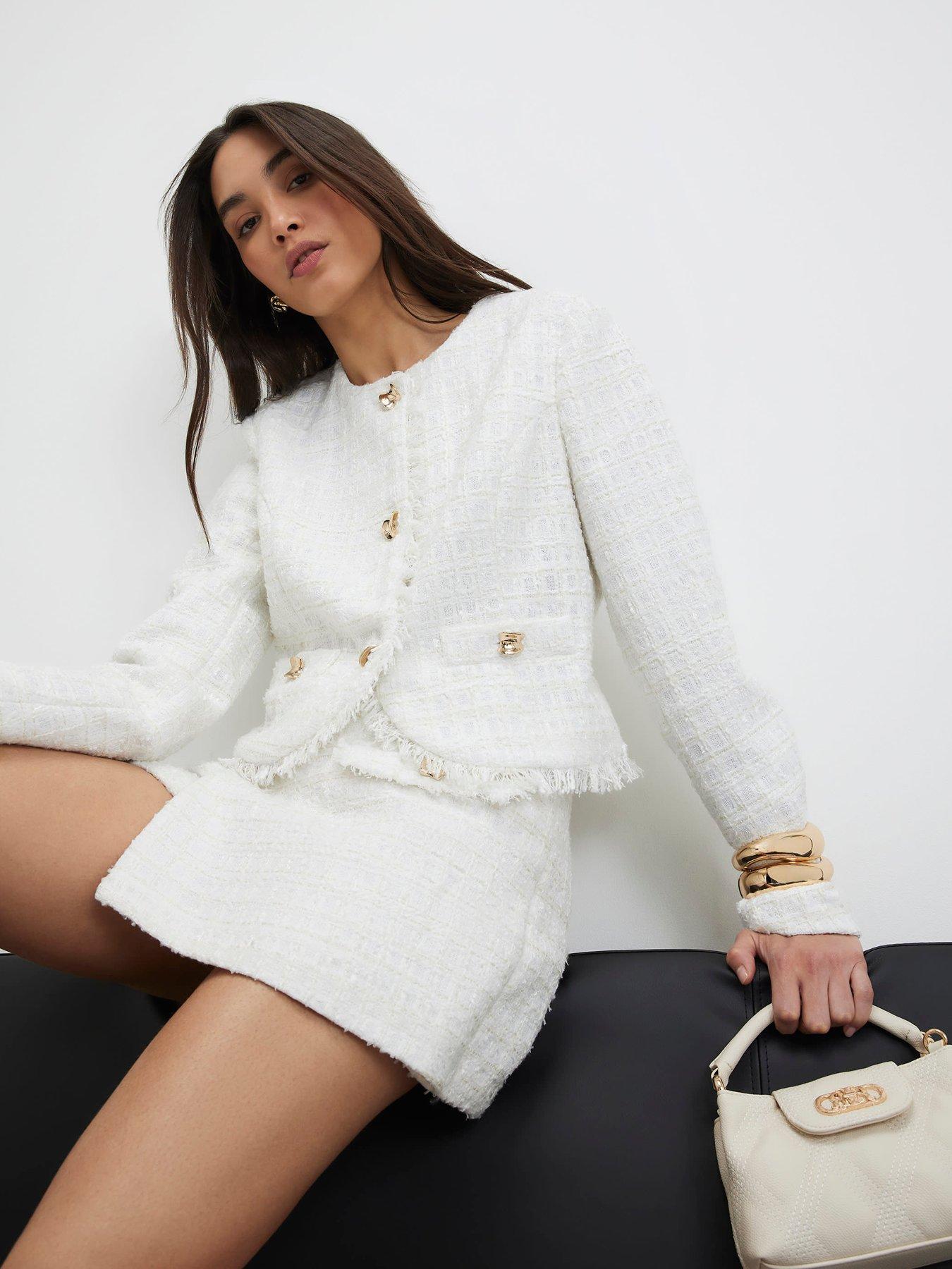  image of river-island-boucle-long-sleeve-trophy-jacket-cream