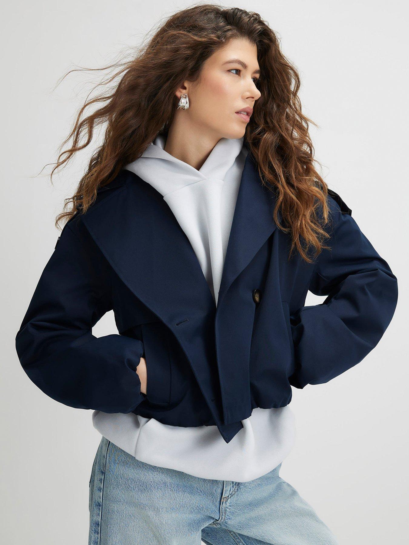 River Island Short Bubble Hem Trench - Blue