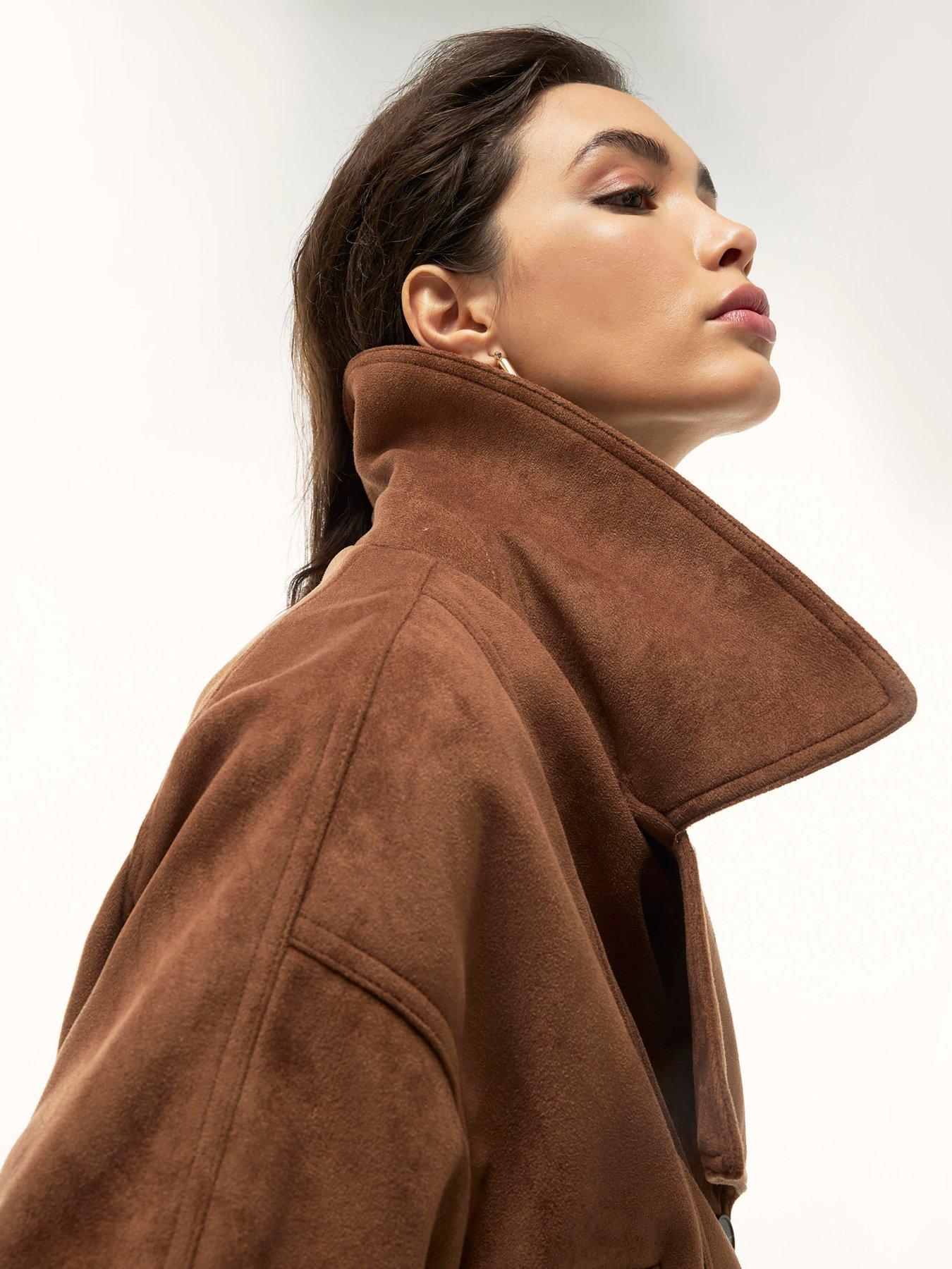  image of river-island-suedette-dropped-bomber-brown