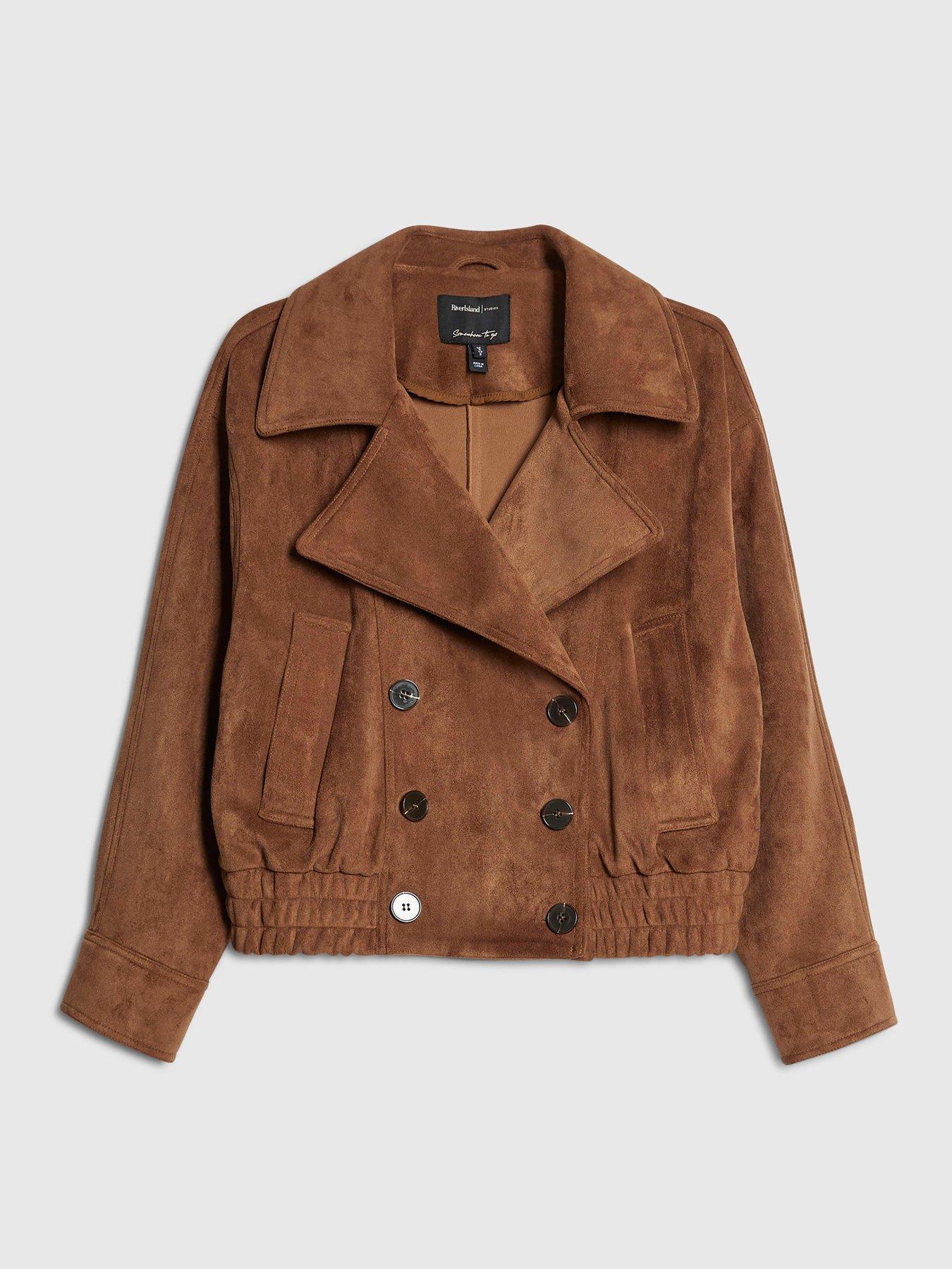  image of river-island-suedette-dropped-bomber-brown
