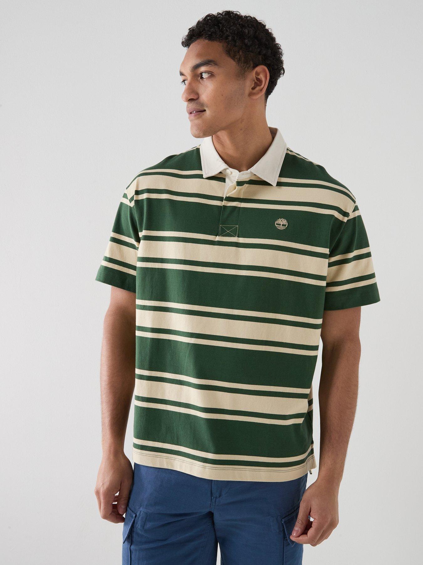 Timberland Short Sleeve Stripe Rubgy Polo Shirt - Dark Green