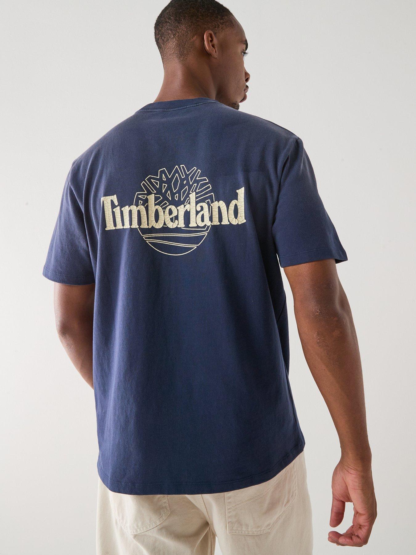 Image 1 of 6 of Timberland Sunfaded Back Tree Logo T-shirt - Navy