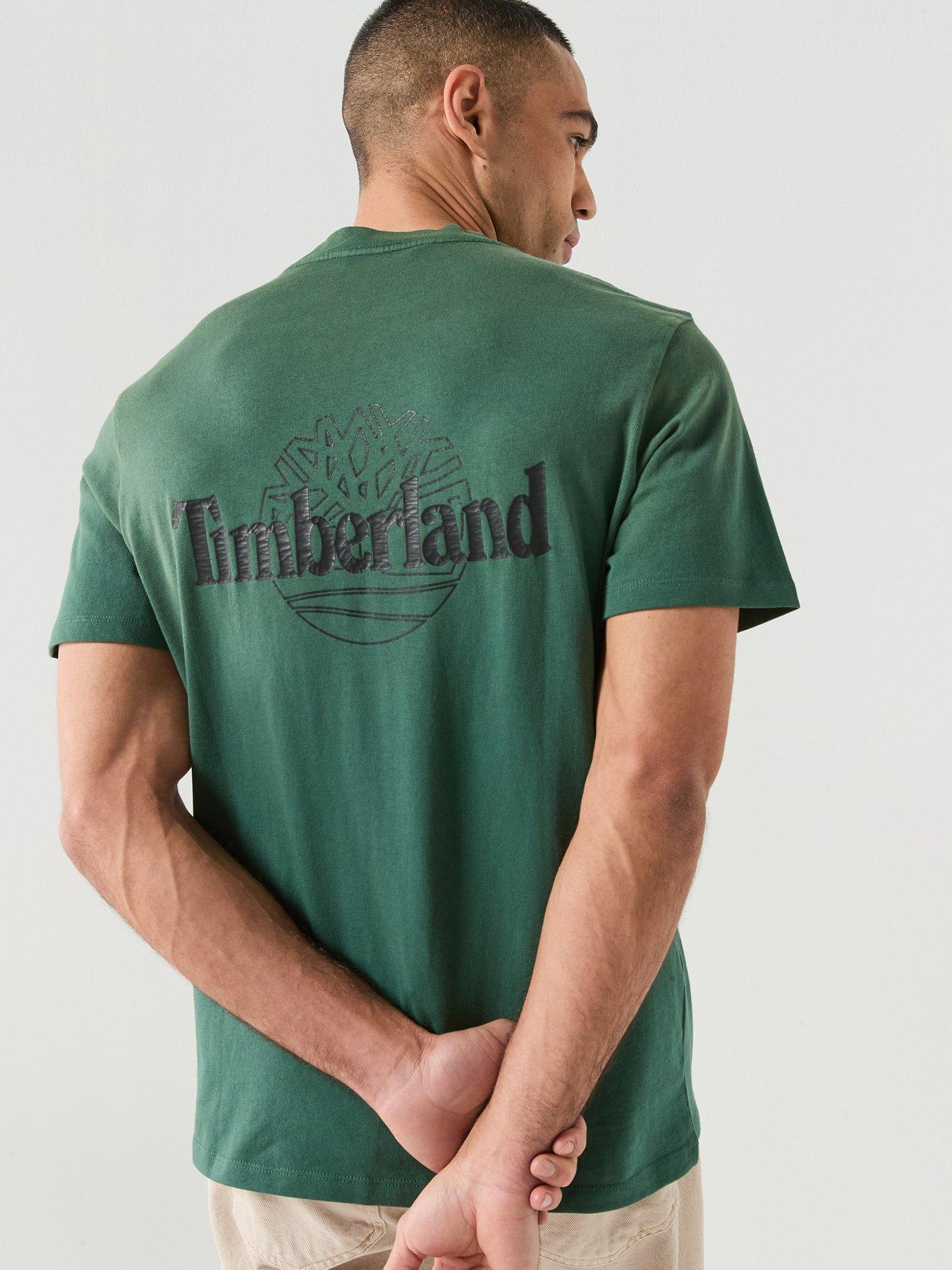 Image 1 of 6 of Timberland Sunfaded Back Tree Logo T-Shirt - Dark Green