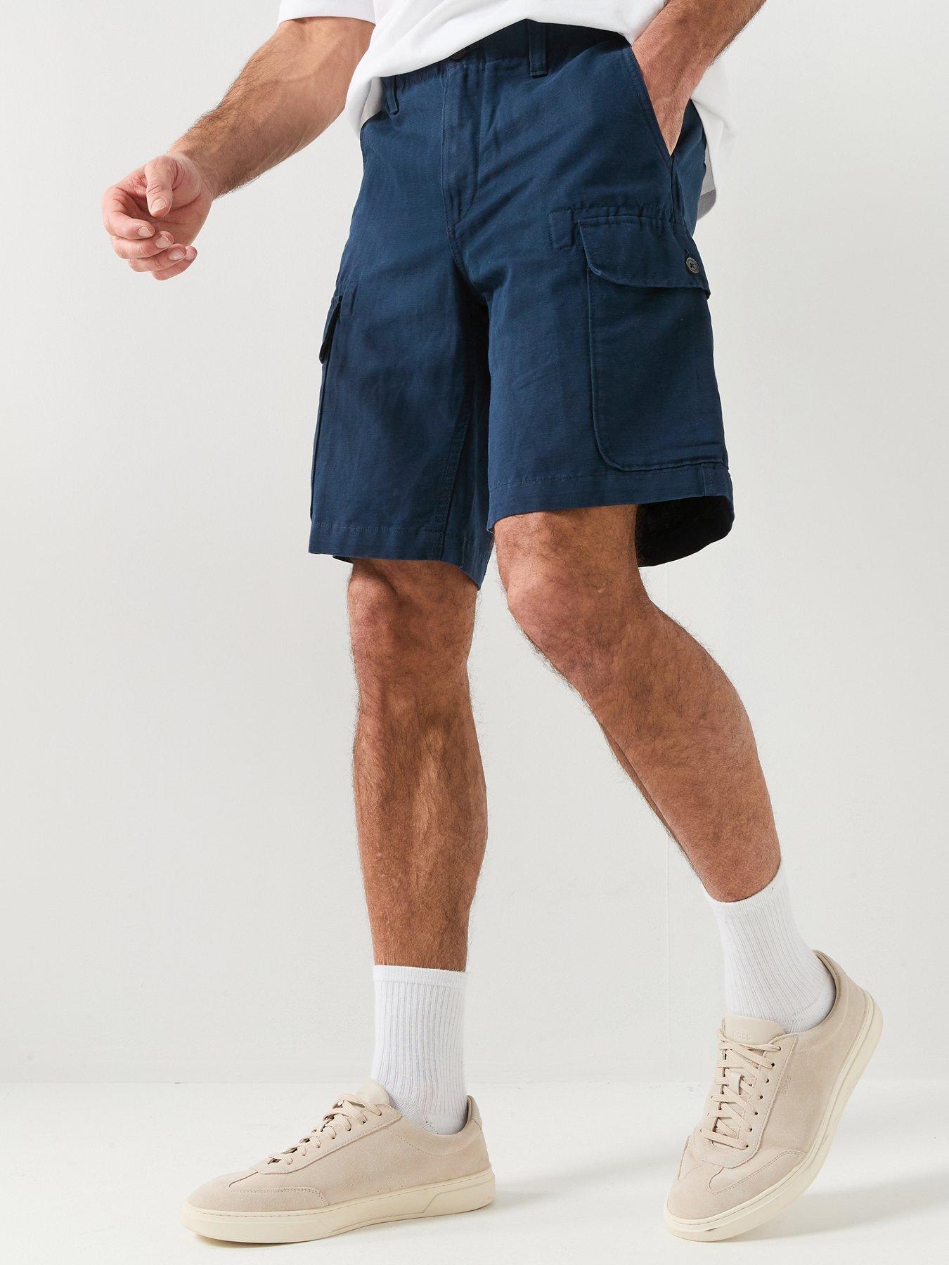 front image of timberland-cotton-linen-cargo-shorts-navy