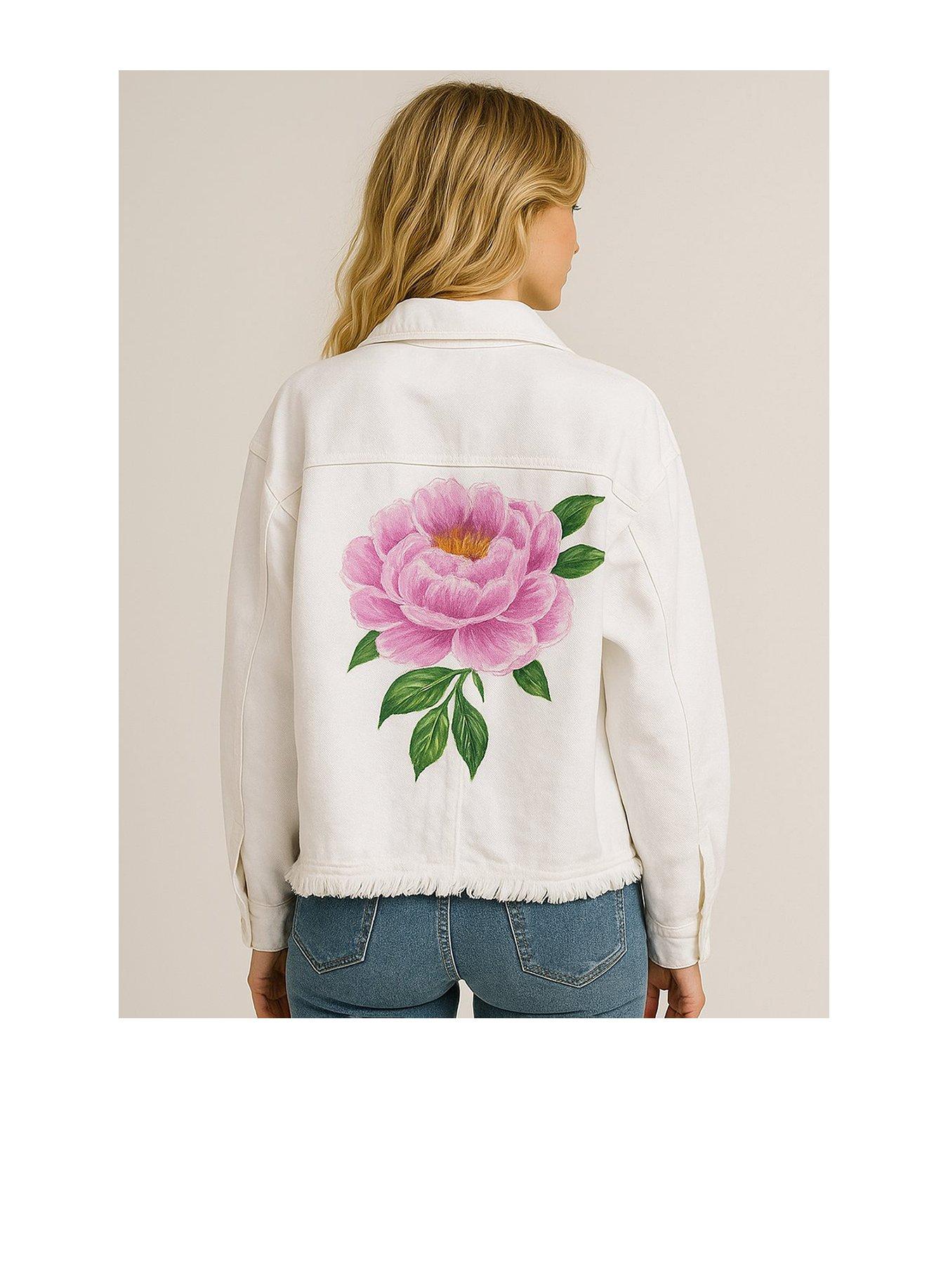 Sorena Painted Rose Cropped Denim Jacket - White