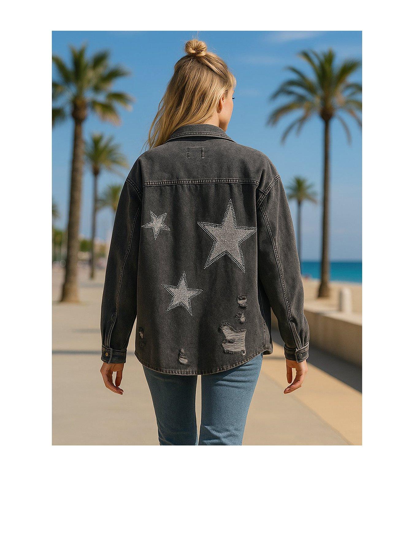 Sorena Beaded Stars Denim Jacket - Black