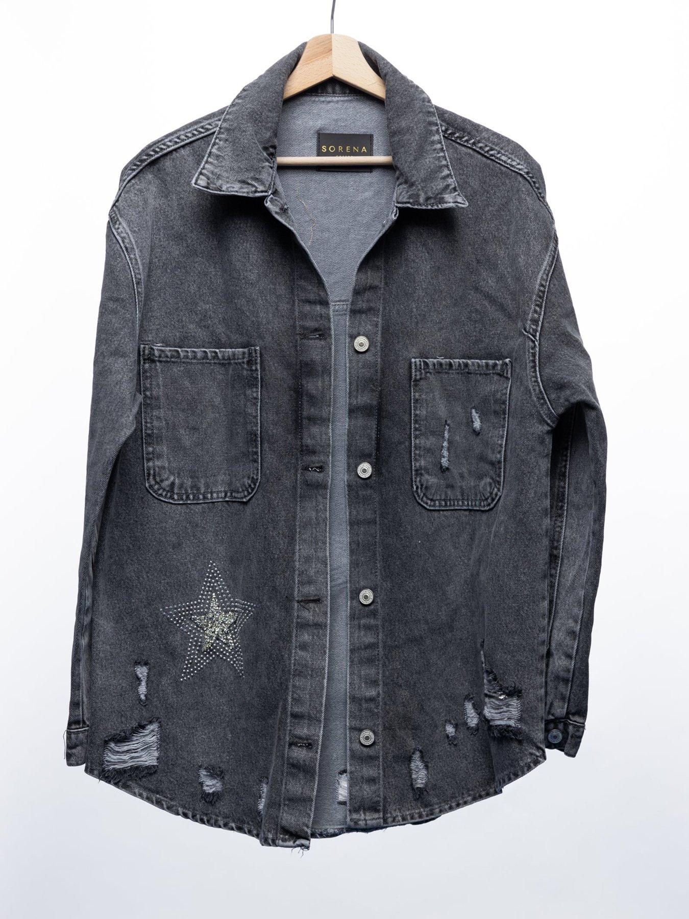 Image 2 of 3 of Sorena Beaded Stars Denim Jacket - Black