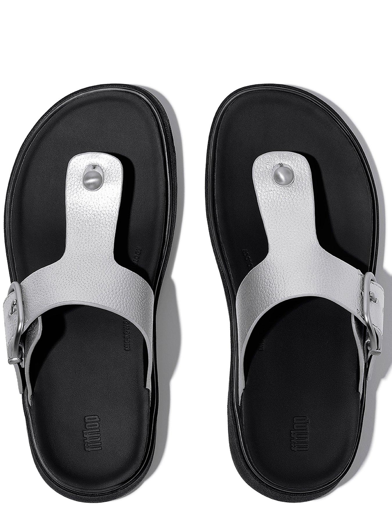 Image 4 of 5 of FitFlop Gen-Ff Buckle Tumbled-Leather Toe-Post Sandals - Silver