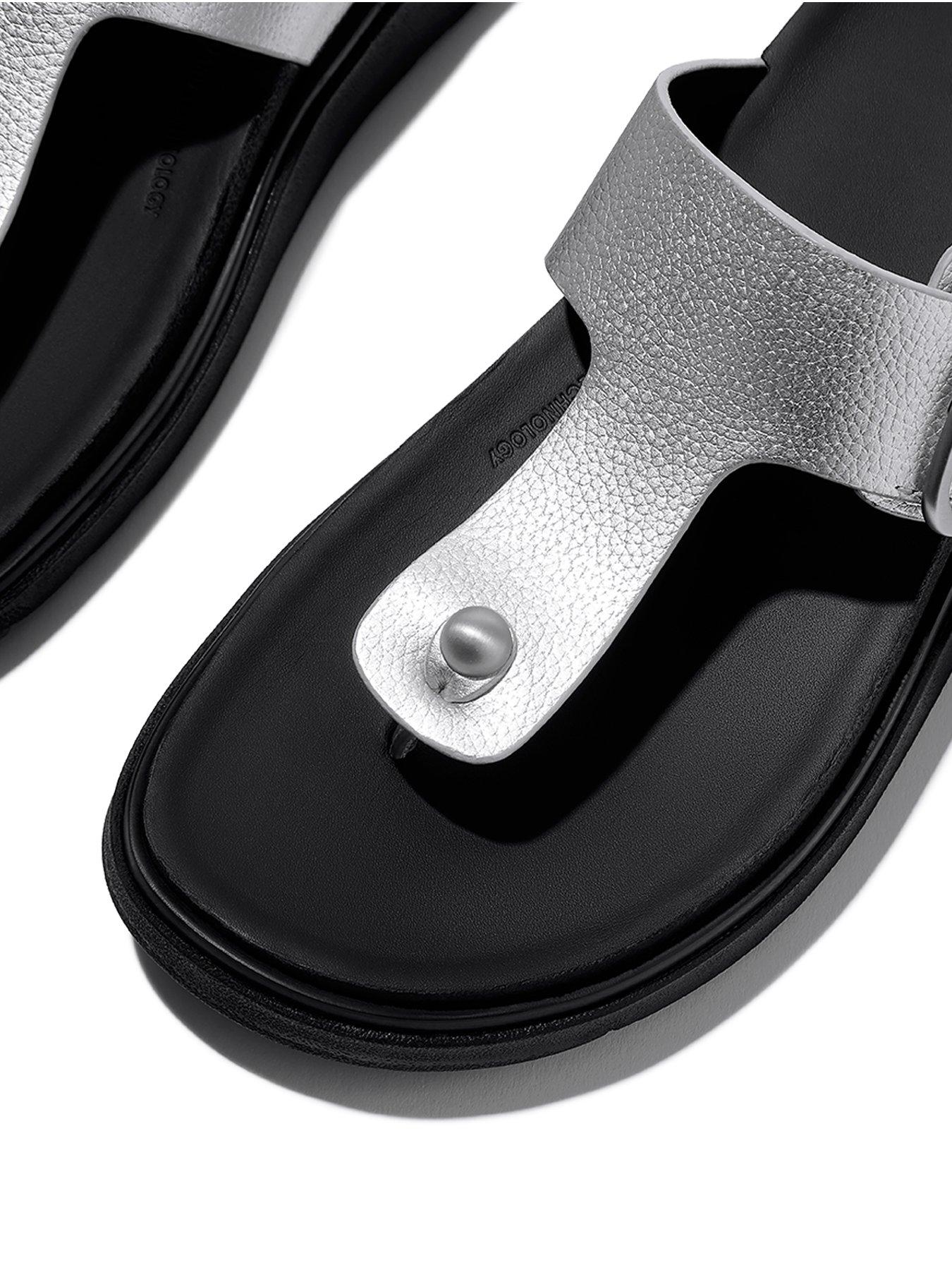 Image 5 of 5 of FitFlop Gen-Ff Buckle Tumbled-Leather Toe-Post Sandals - Silver