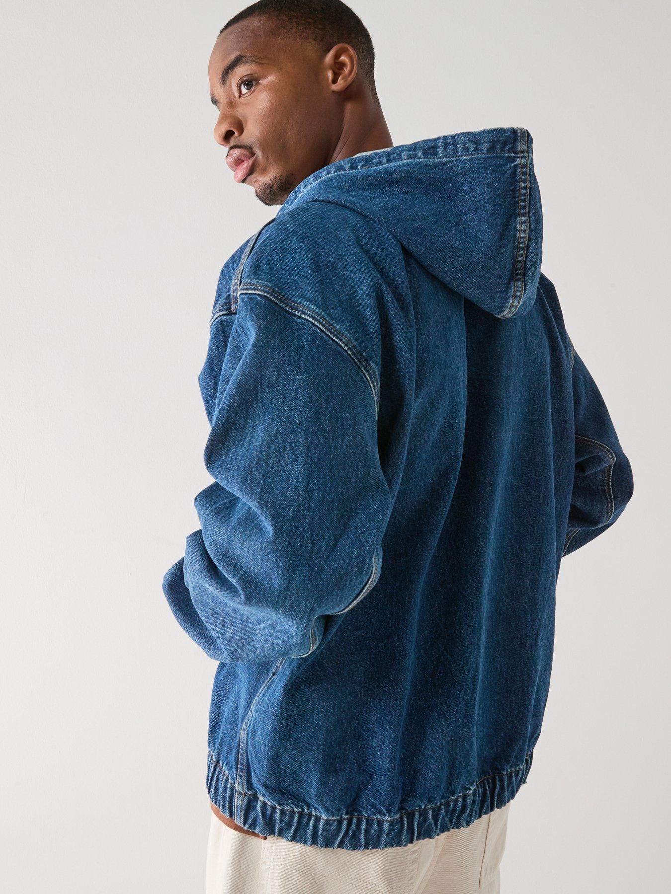 stillFront image of timberland-full-zip-hooded-denim-bomber-jacket-blue