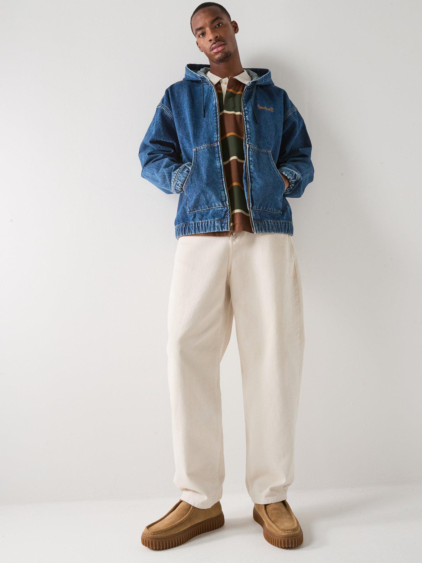  image of timberland-full-zip-hooded-denim-bomber-jacket-blue
